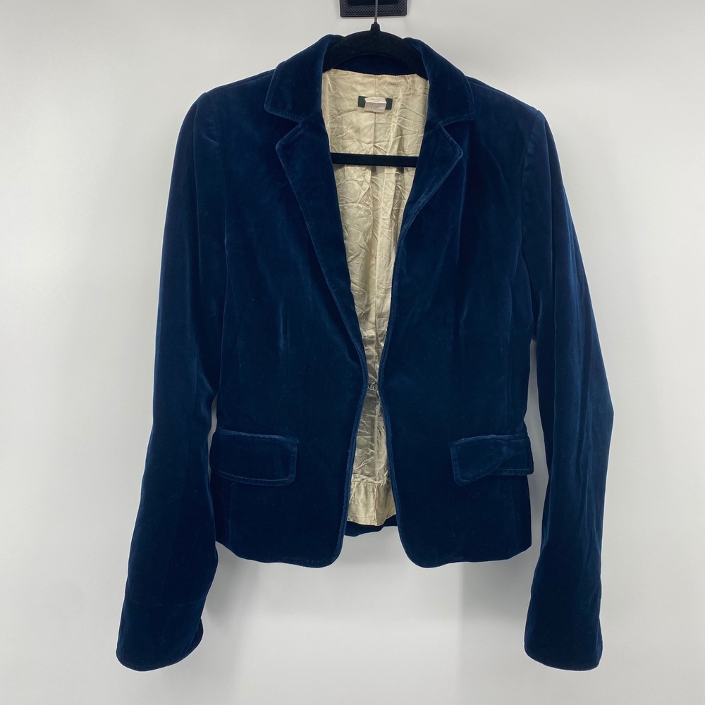 J.Crew Velvet Blazer Women 8T Navy Blue Hook Closure Dark Academia Coat Vintage